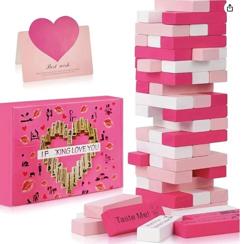 Colorful Block Tower Game for Couples, Romantic Date Night Jenga, Creative Desktop Ornament, Fun Tabletop Building Toy