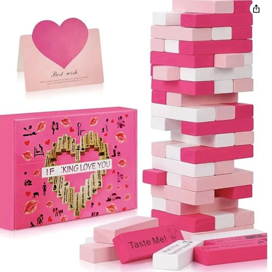 Colorful Block Tower Game for Couples, Romantic Date Night Jenga, Creative Desktop Ornament, Fun Tabletop Building Toy