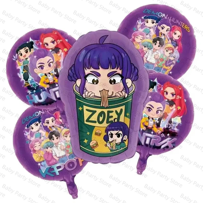 KPop Demon Hunter Theme 18-inch Cartoon Anime Foil Balloon Set for Baby Shower Supplies Kids Birthday Party Decorations Gifts