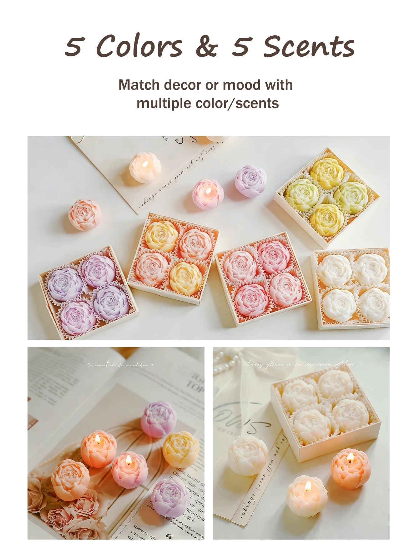 4-Pack Rose Scented Candle Gift Set ,Handmade, Elegant Room Decor, Gifts for women(Birthday/Valentine's Day/Wedding/Anniversary)