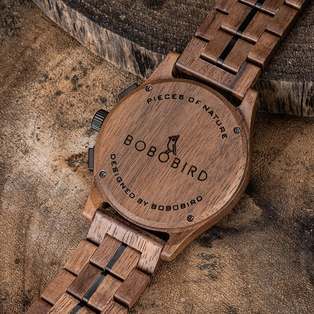 Wooden Watch for Men BOBO BIRD Chronograph Wristwatch with Luminous Hands Wood Watches Anniversary Gift for Him