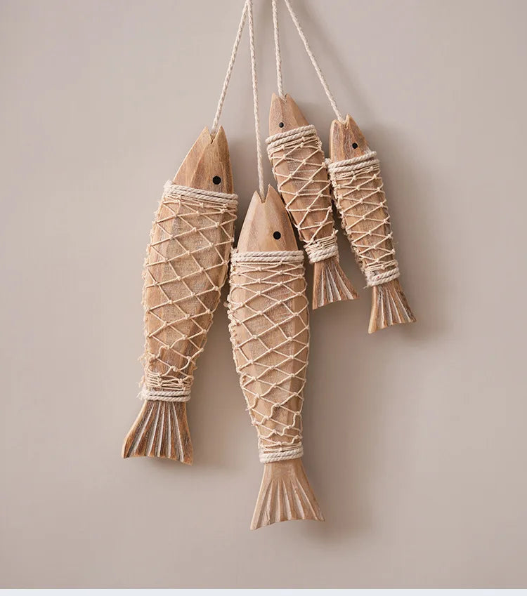 2pcs/set Hanging Wooden Blue Nautical Fish Beach Theme Decor for Home Mediterranean Style Decoration Wall Decoration