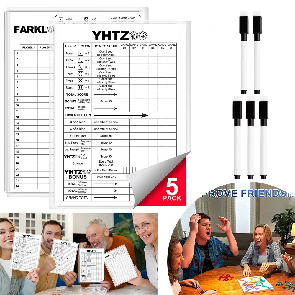 LaminatedYardzee Score Card with Rules,Reusable,Dry Erase Score Sheet for Giant Outdoor Dice Games,Jumbo Score Sheet for Yahtzee