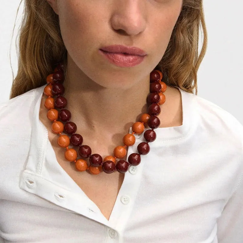 New Retro Colorful Acrylic Big Round Beads Choker Boho Trendy Handmade Knot Rope Necklaces for Women Man Statement Jewelry Gift