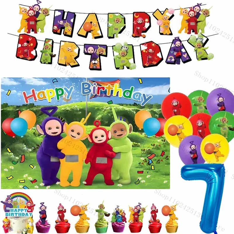 Teletubbies Birthday Party Decoration Tableware Set Paper Plates Balloons Banner Tablecloth For Kids Baby Shower Party Supplies
