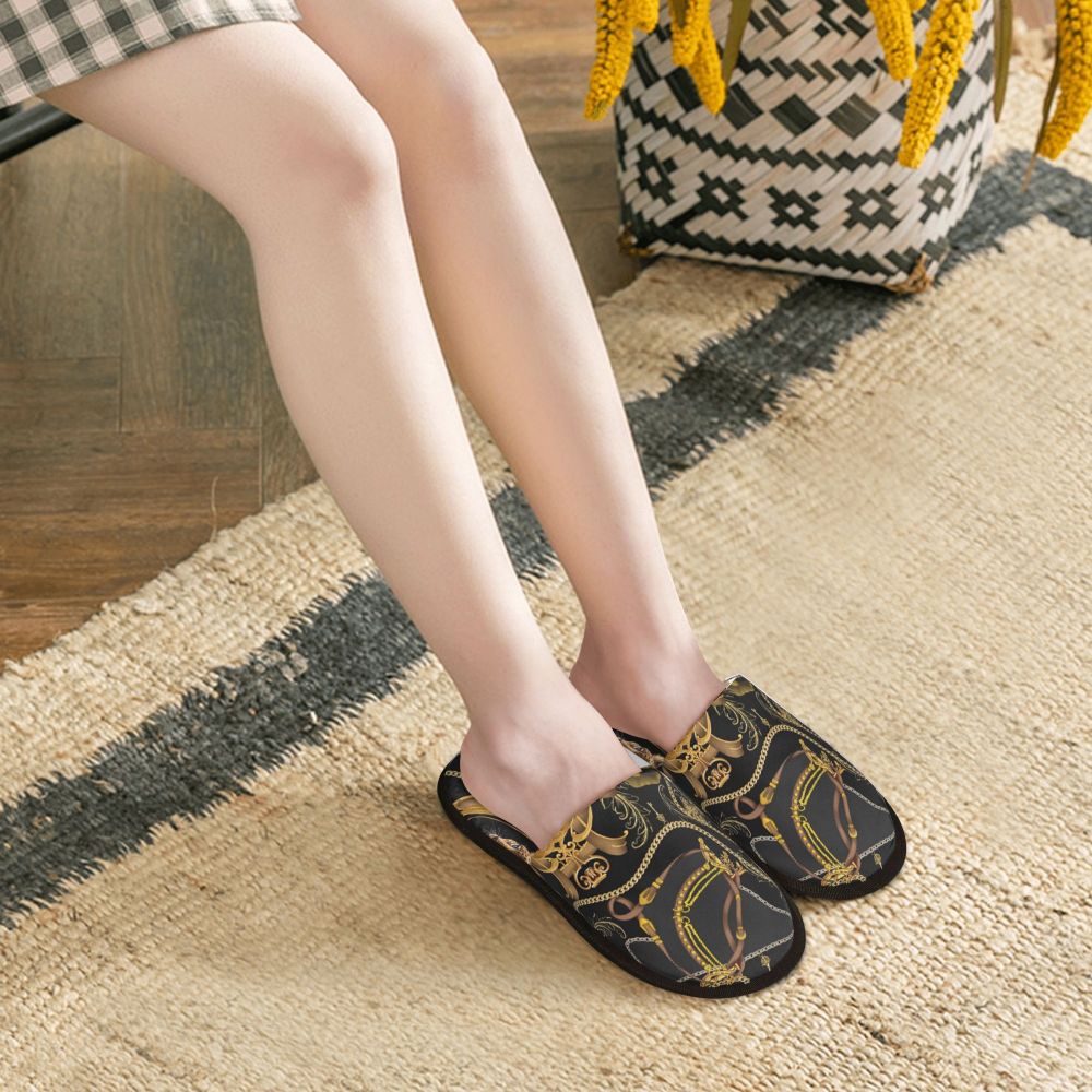 Custom Vintage Baroque Prints Greek Ornament Golden Meander Meandros Soft Scuff Memory Foam Slippers Women Hotel House Shoes