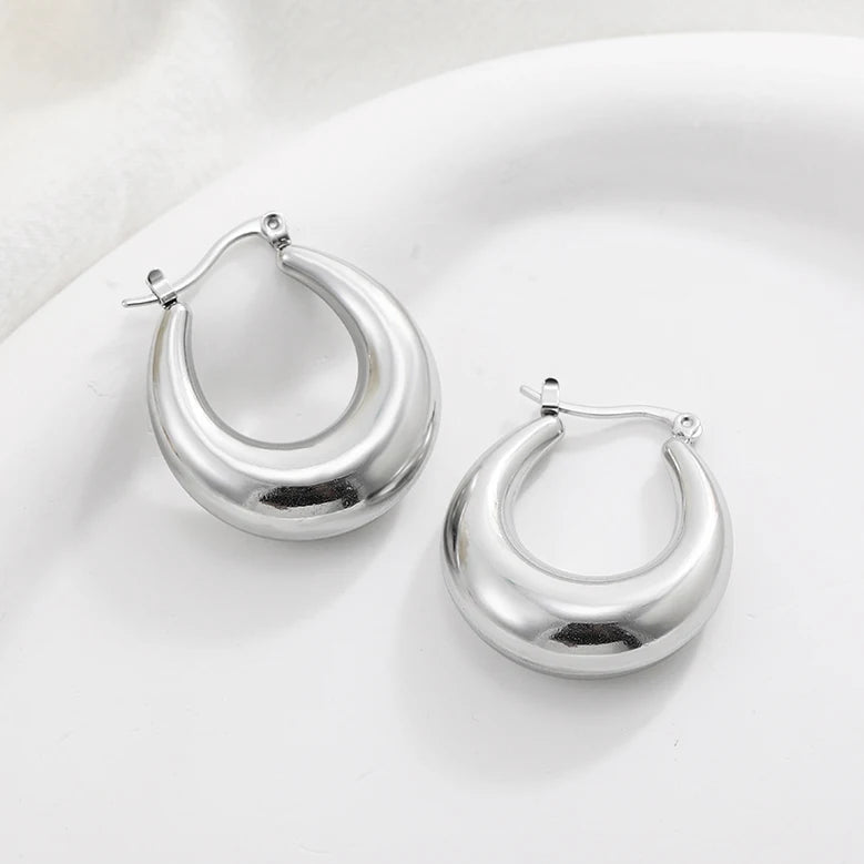 Fashion Glossy Stainless Steel Chunky Hoop Earrings for Women Gold Plated Thick Texture Geometric Circle Earring Vintage Jewelry