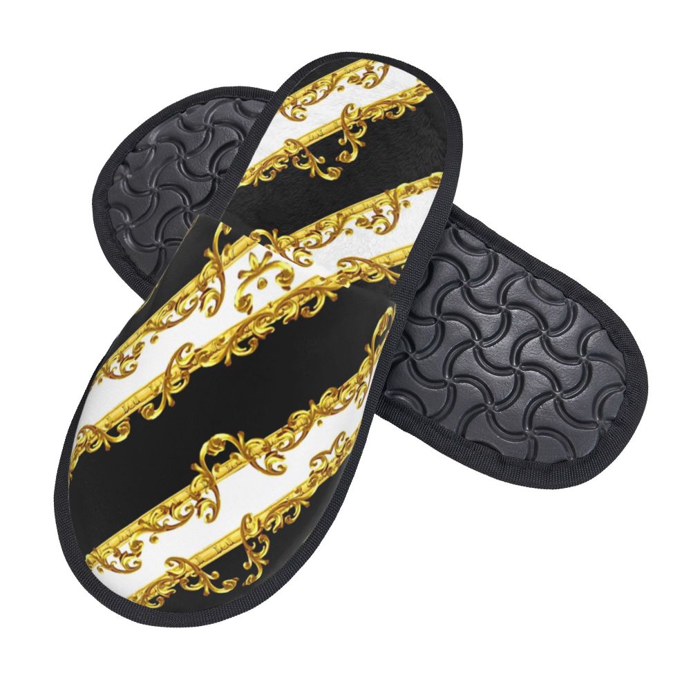Custom Vintage Baroque Prints Greek Ornament Golden Meander Meandros Soft Scuff Memory Foam Slippers Women Hotel House Shoes