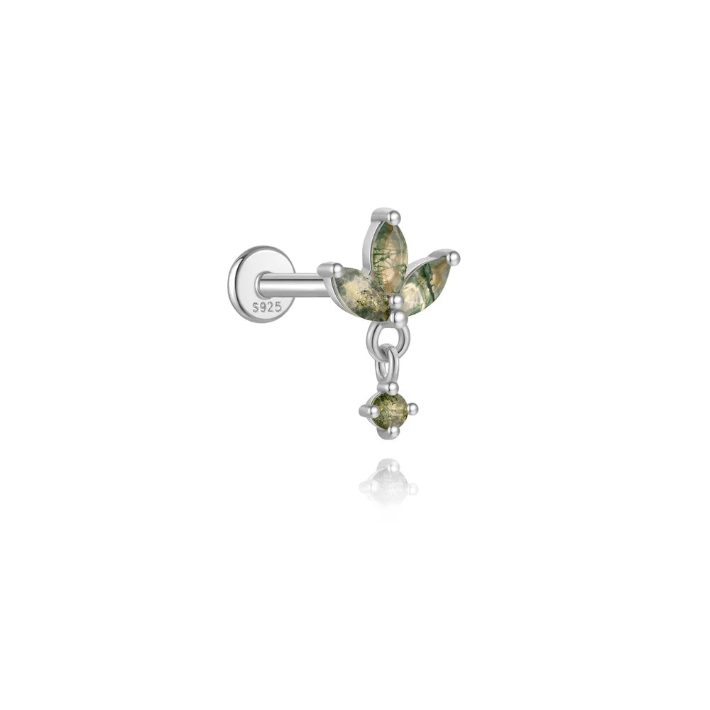 AIDE Water Grass Agate 925 Sterling Silver Flat Head Thread Piercing Earring Green Moss Piercing Ear Bone Earring Jewelry 1pc