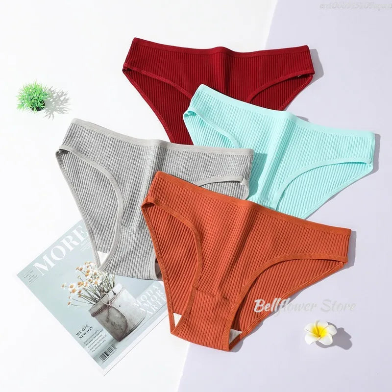 Cotton Seamless Panties Ribbed Cotton Briefs Ladies Low Waist Panty Sports Underwear Girls Breathable Underpants Lingerie