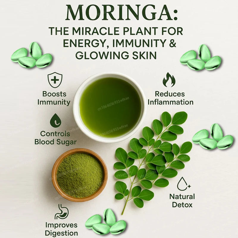 200 Capsules Pure Moringa Oleifera Leaf Powder Supplement Energy, Metabolism, & Immune Support and Skin Beauty