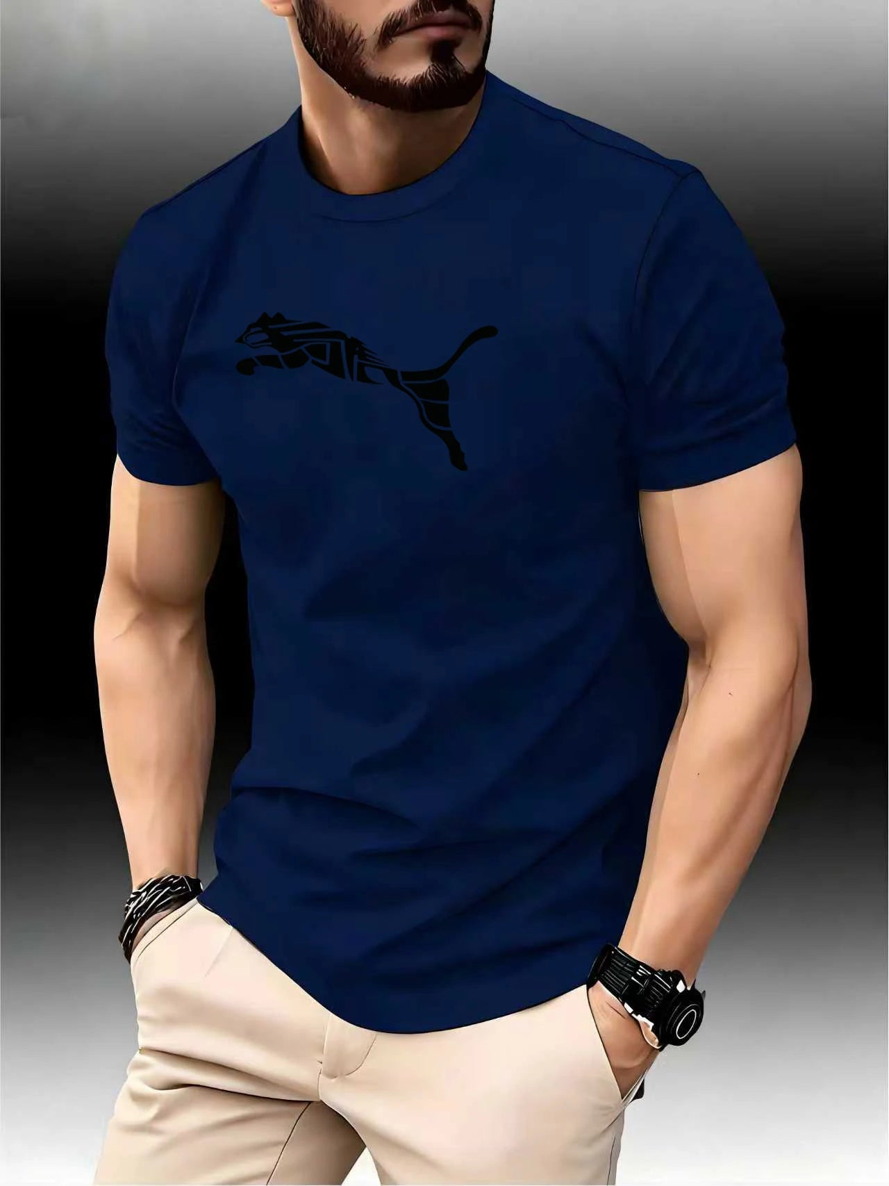 New Summer Luxury Men's Fashion Fox Leopard Print T-shirt Crewneck Casual Trend Y2K High-end High Quality Fitness Sports T-shirt