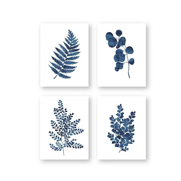 Pressed Blue Wild Flowers Wall Art Canvas Painting Hampton Style Posters Botanical Prints Blue and White Pictures Home Decor