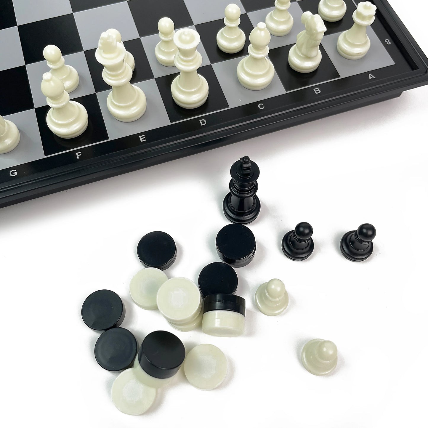 2 in 1 Foldable Magnetic Chess and Checkers Board Game Portable Plastic Chessboard Tabletop Travel Outdoor Game Set