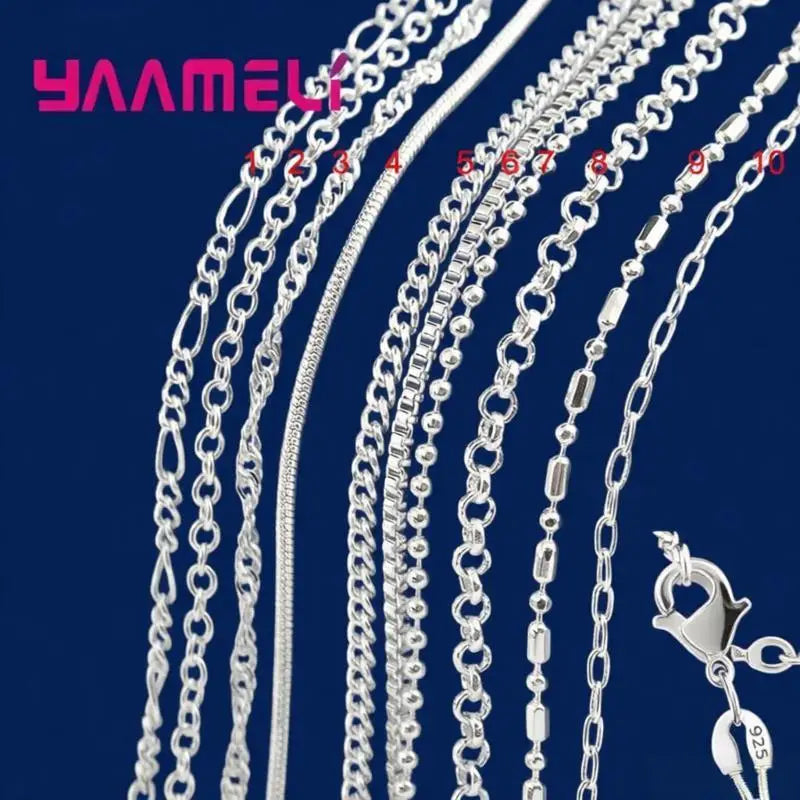 100% Authentic Genuine 925 Sterling Silver Link Chain Necklace with Lobster Clasps fit Men Women Pendant 10 Designs 16-30 Inches