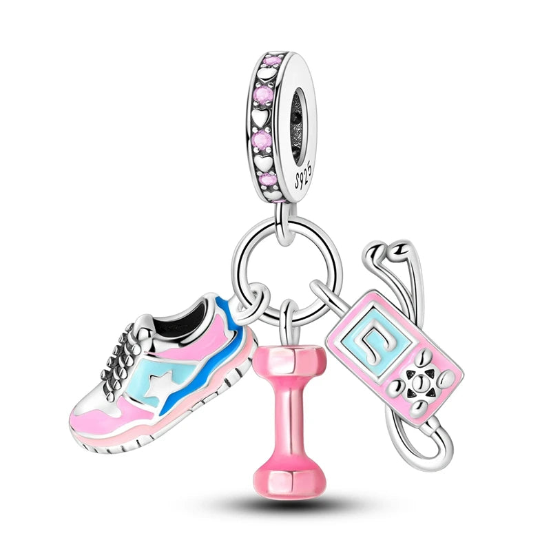 925 Sterling Silver Pink Series Charms Bow Tie Girl Cake Princess Beads Pendant Fit Original Bracelet DIY Jewelry Gift For Woman