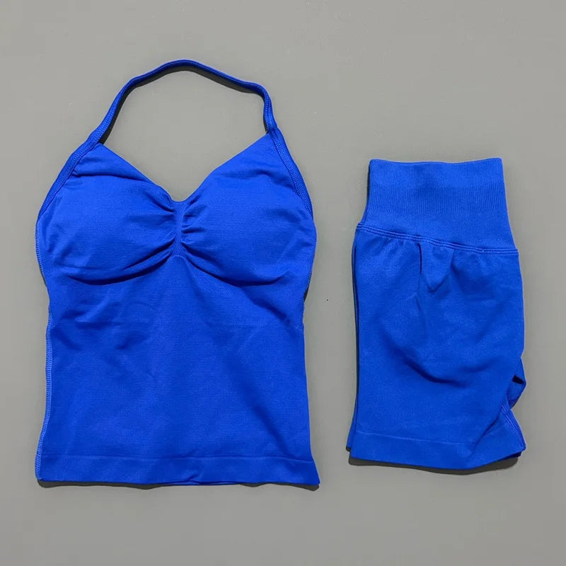 2 Pieces Sports Set Women Backless Tank Yoga Tops High Waist