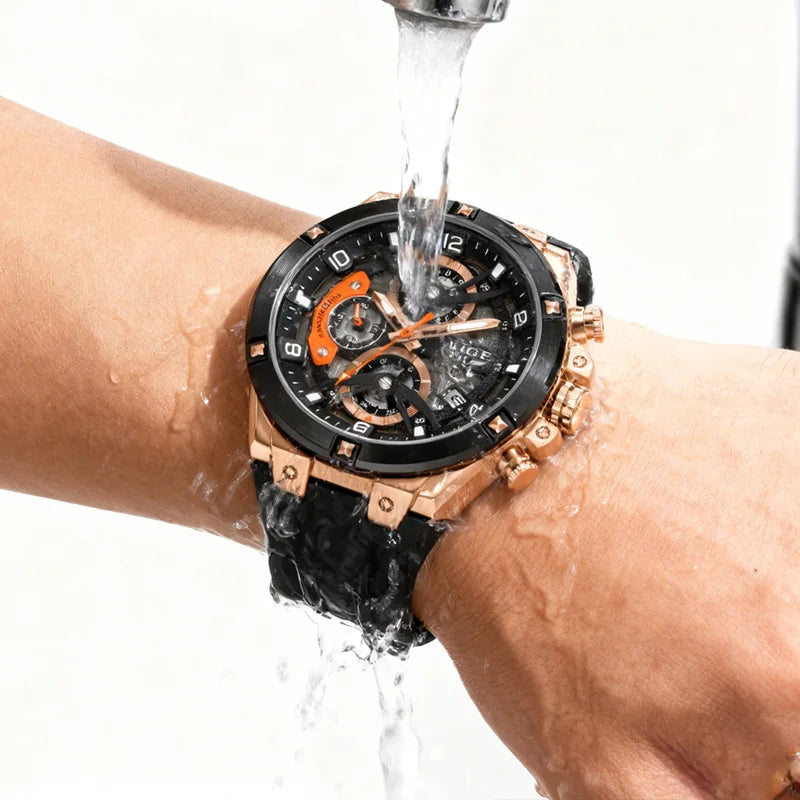 LIGE Luxury Military Men Watch Waterproof Luminous Date Sport Man Wristwatch Chronograph Silicone Strap Quartz Men's Watches