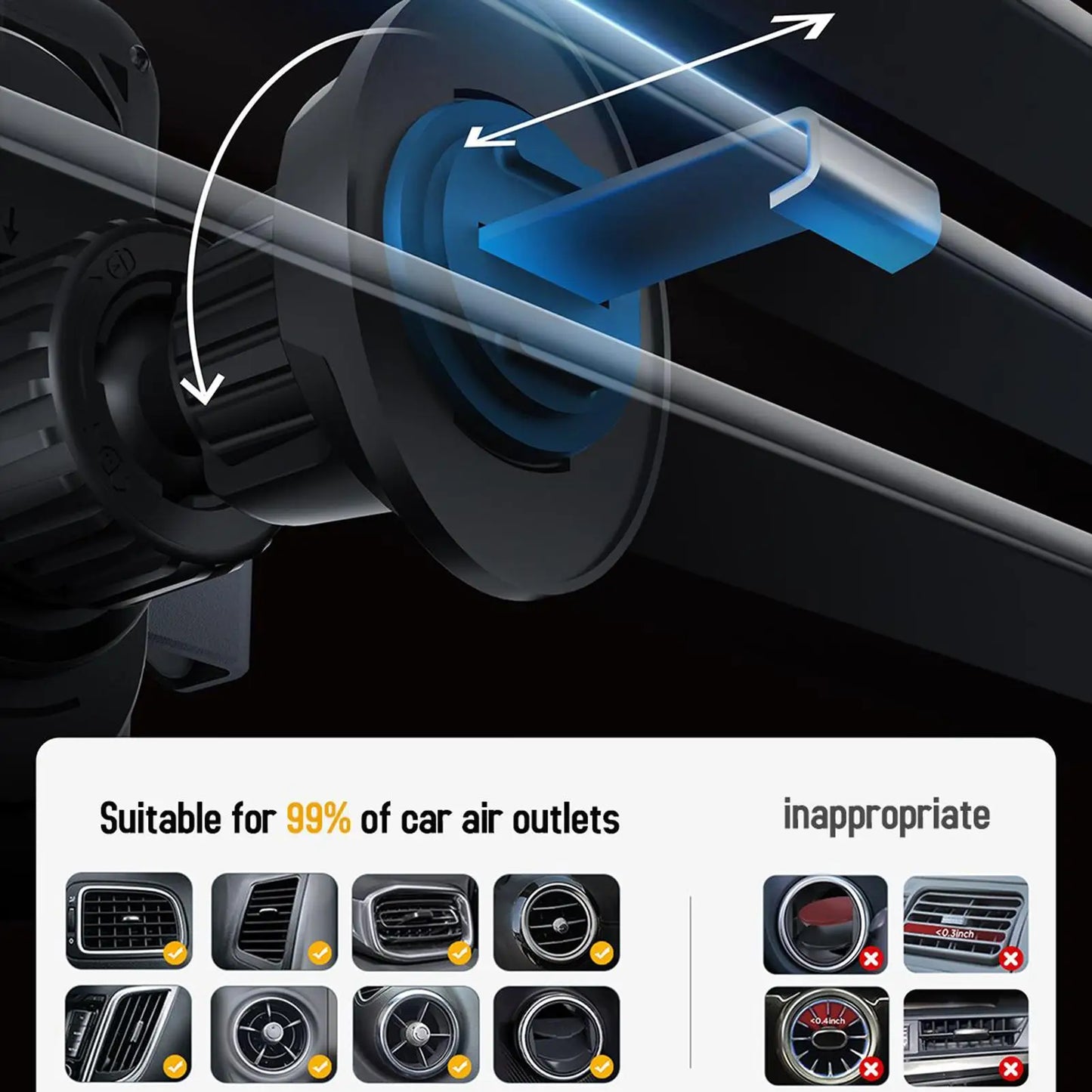 Wireless Charger for Car 15W Fast Charging Air Vent Cradles Auto Clamping Phone Holders for Music Control Video Streaming Daily
