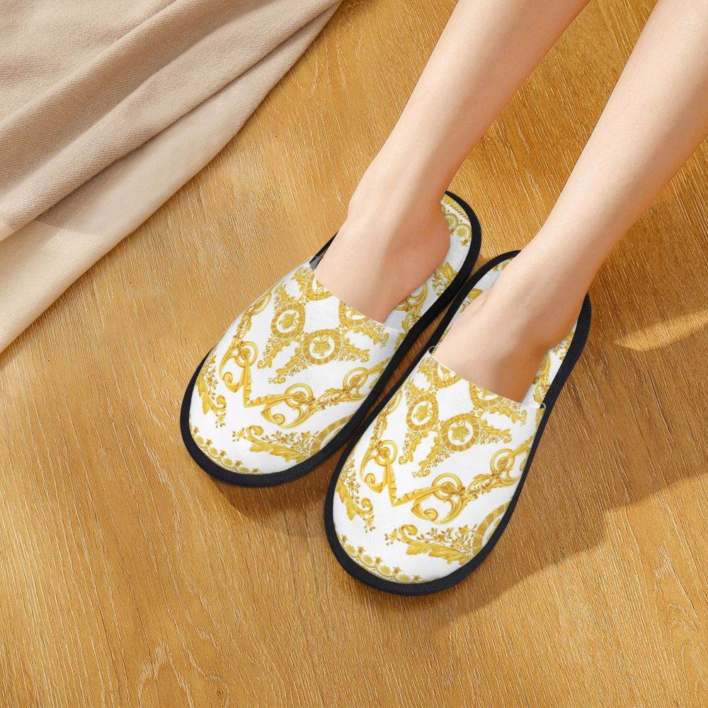 Custom Vintage Baroque Prints Greek Ornament Golden Meander Meandros Soft Scuff Memory Foam Slippers Women Hotel House Shoes