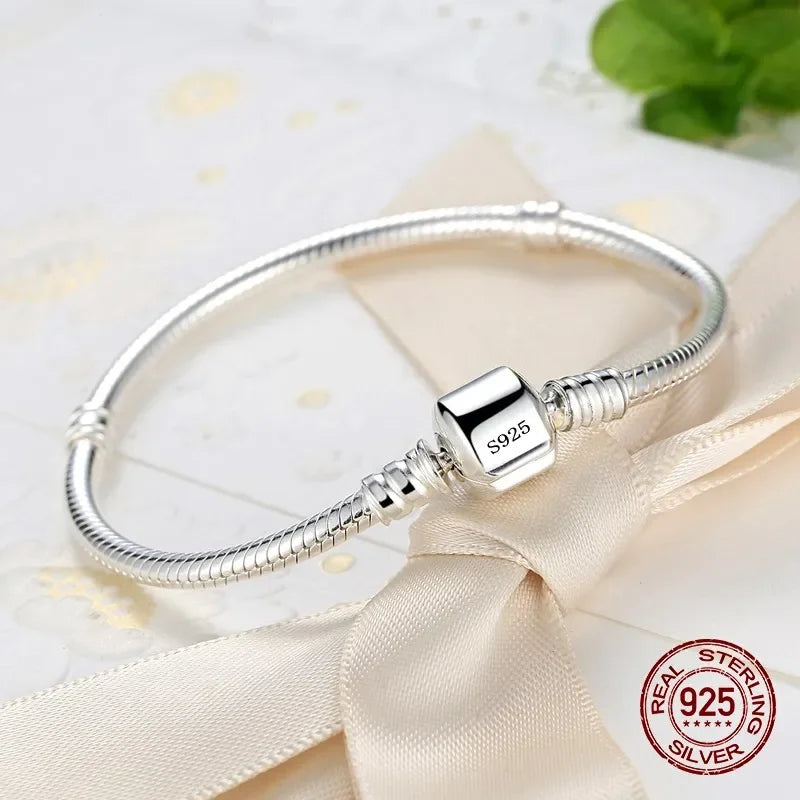TOP SALE Authentic 100% 925 Sterling Silver 3MM Snake Chain Bangle & Bracelet for Women Luxury Jewelry 16-23CM