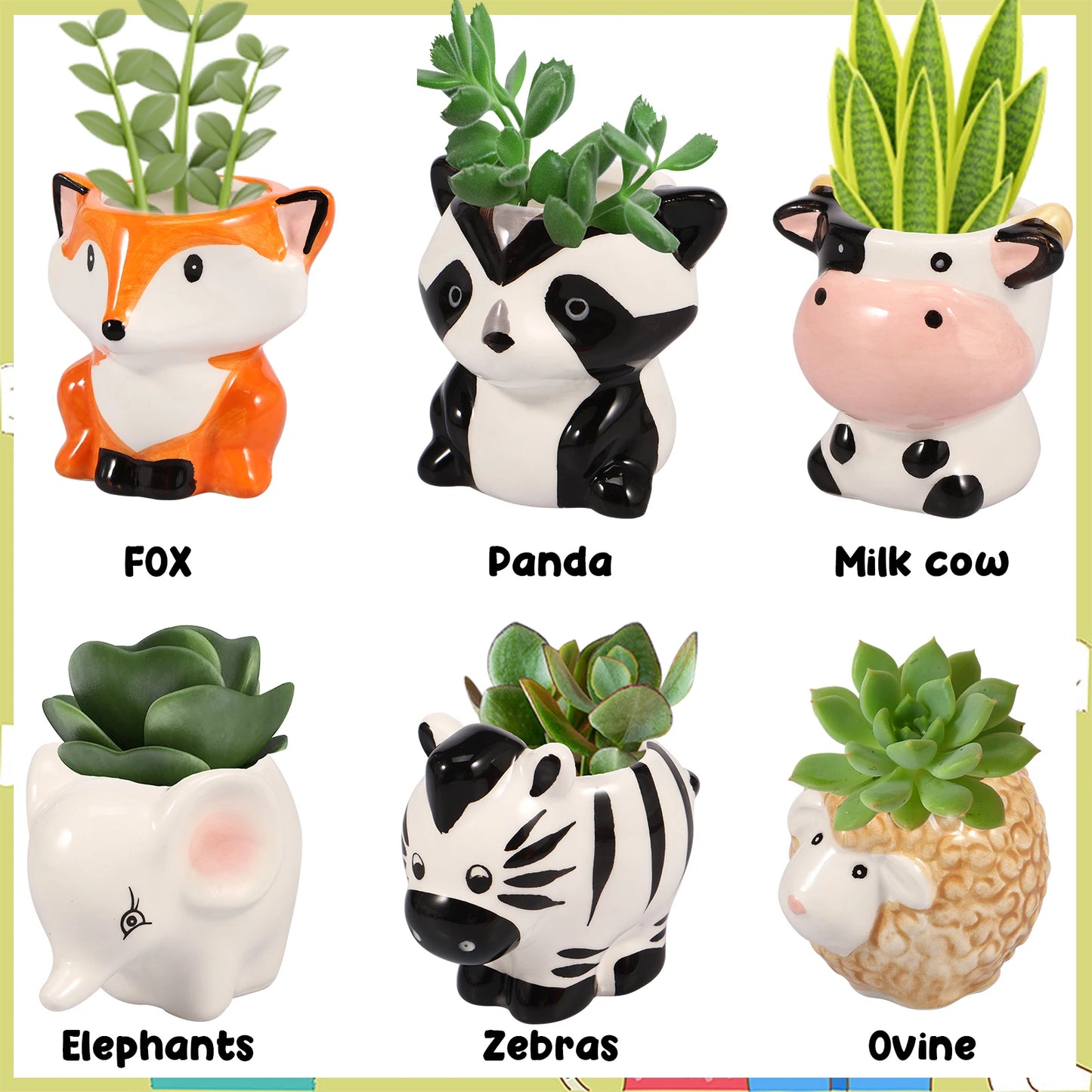 Succulent Flower Pots Creative Animal Ceramics Planter Garden Office Balcony Decoration for Small Plant Flower Cactus with Hole