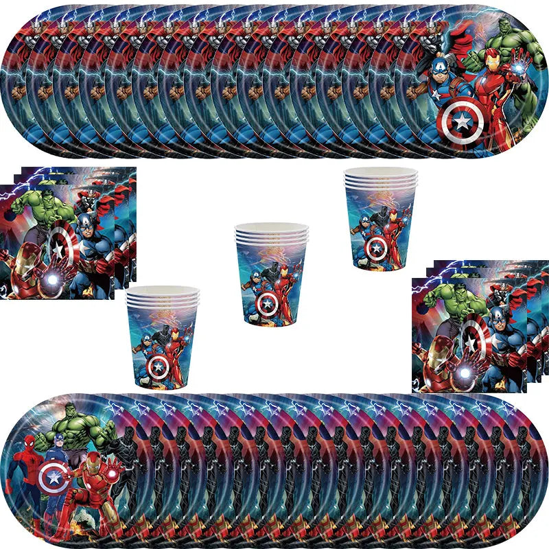 Happy Marvel Theme Avengers Birthday Decoration Set Cups Plates Tablecloth Masks Superhero Balloons Party Supplies Favors Gifts