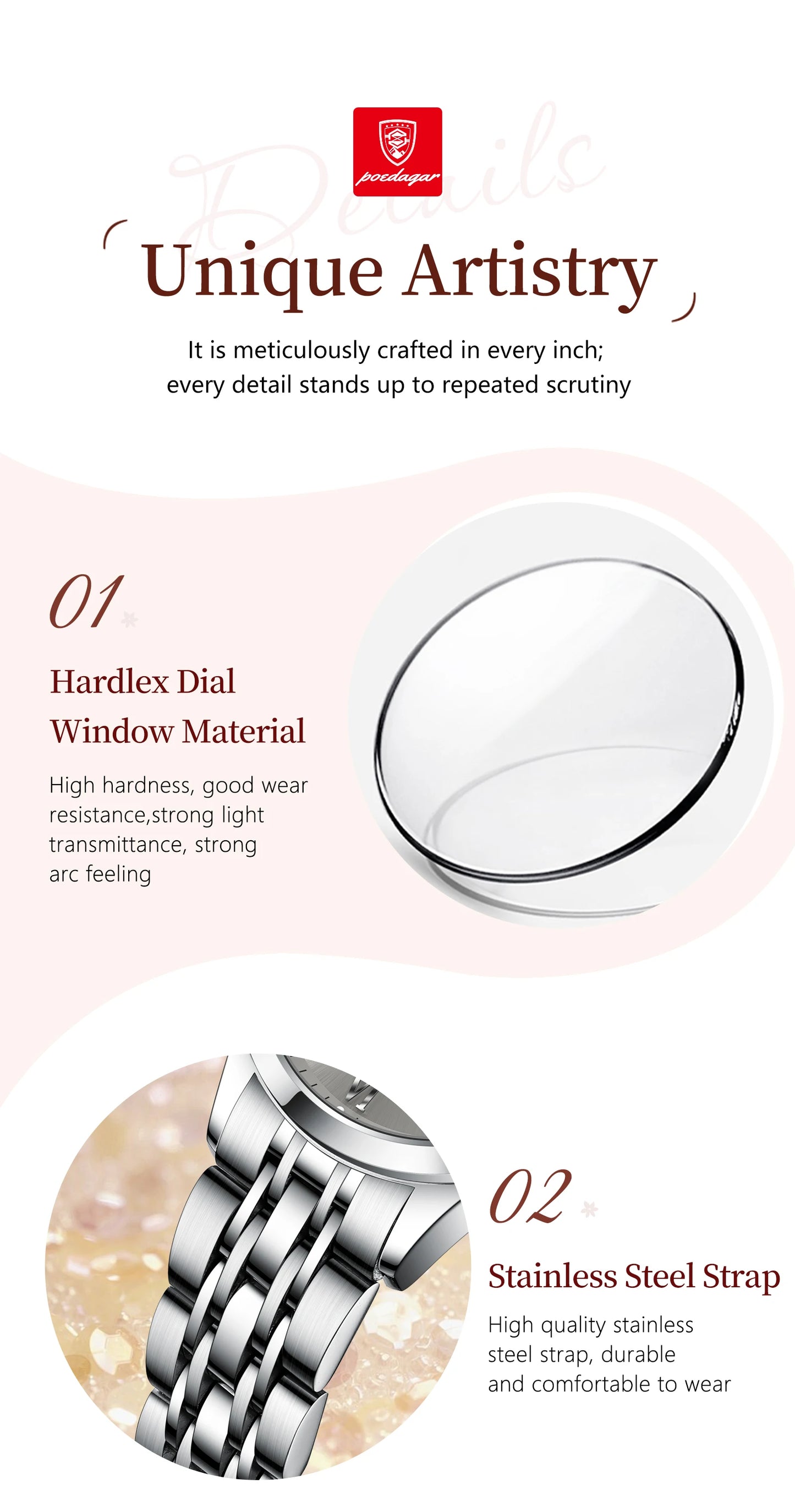 POEDAGAR Original Watch For Woman Waterproof Luminous Date Week Ladies Watch Stainless Steel Quartz Women's Watches Female Reloj