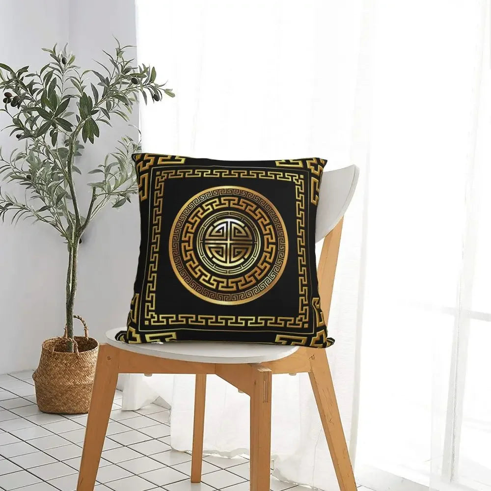 Greek Key Meander Black Gold Large Pillowcase Soft Cushion Cover Decoration Throw Pillow Case Cover Home Square 45X45cm