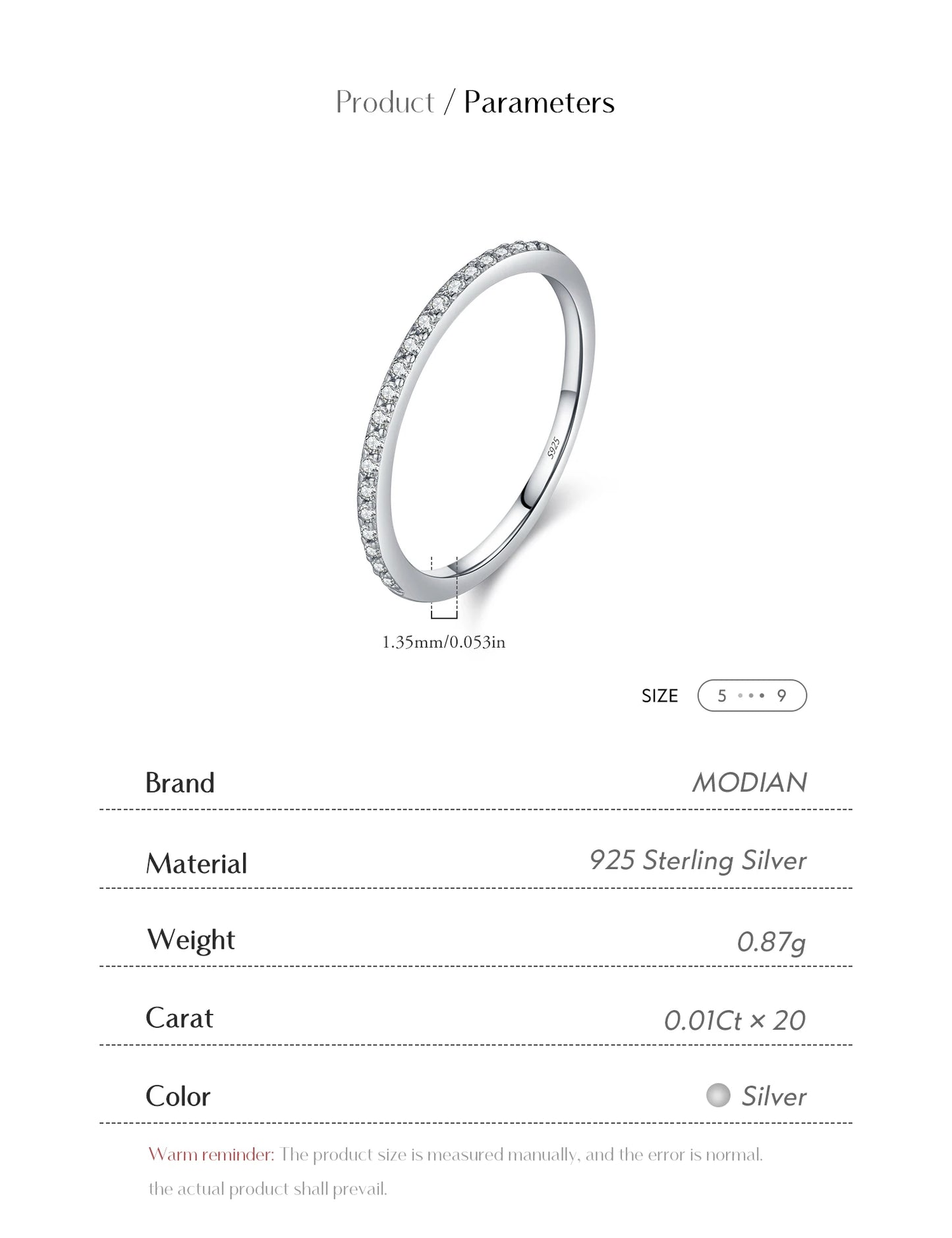 MODIAN Simple Eternity Moissanite Ring 925 Sterling Silver Sparkling Simple Thin Wedding Band Rings For Women Fine Jewelry