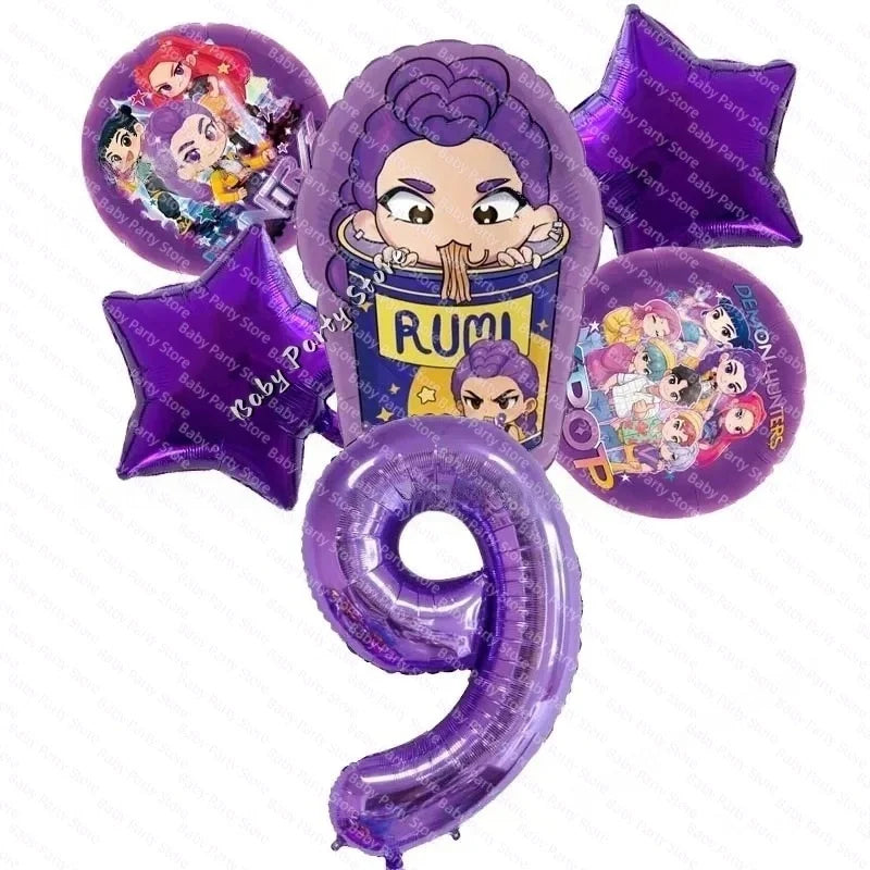 KPop Demon Hunter Theme 18-inch Cartoon Anime Foil Balloon Set for Baby Shower Supplies Kids Birthday Party Decorations Gifts
