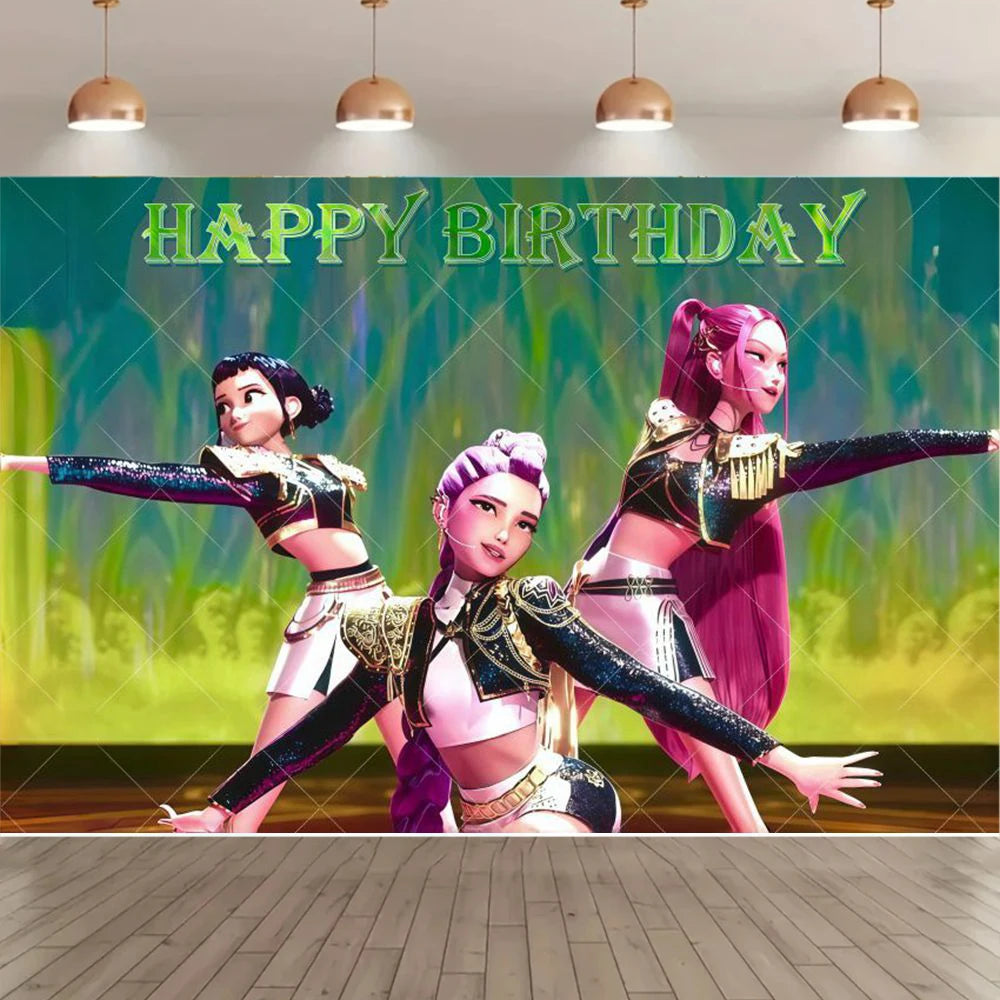 Adult Children's Birthday Party Decorations Background Hot KPop Girl Demon Hunters Backdrop Baby Shower Banner Photo Booth Props