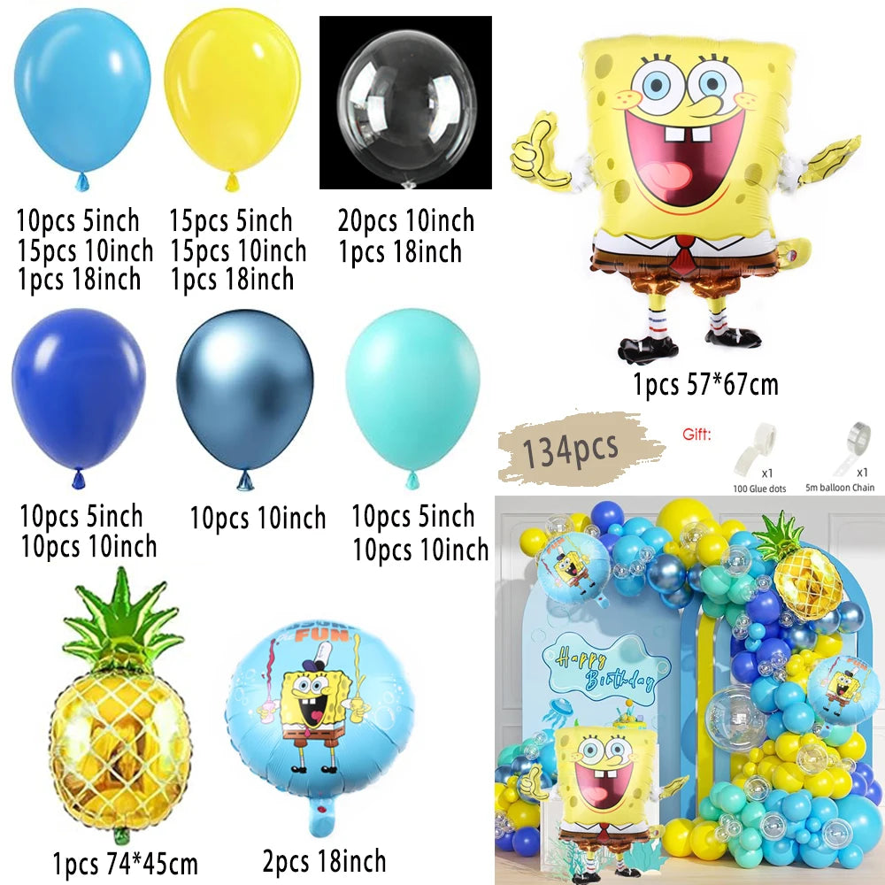1set Cartoon SpongeBob Party Balloon Garland Arch Kit Kids Cartoon Birthday Party Decor Supplies 3D SpongeBob Ball Foil Balloons