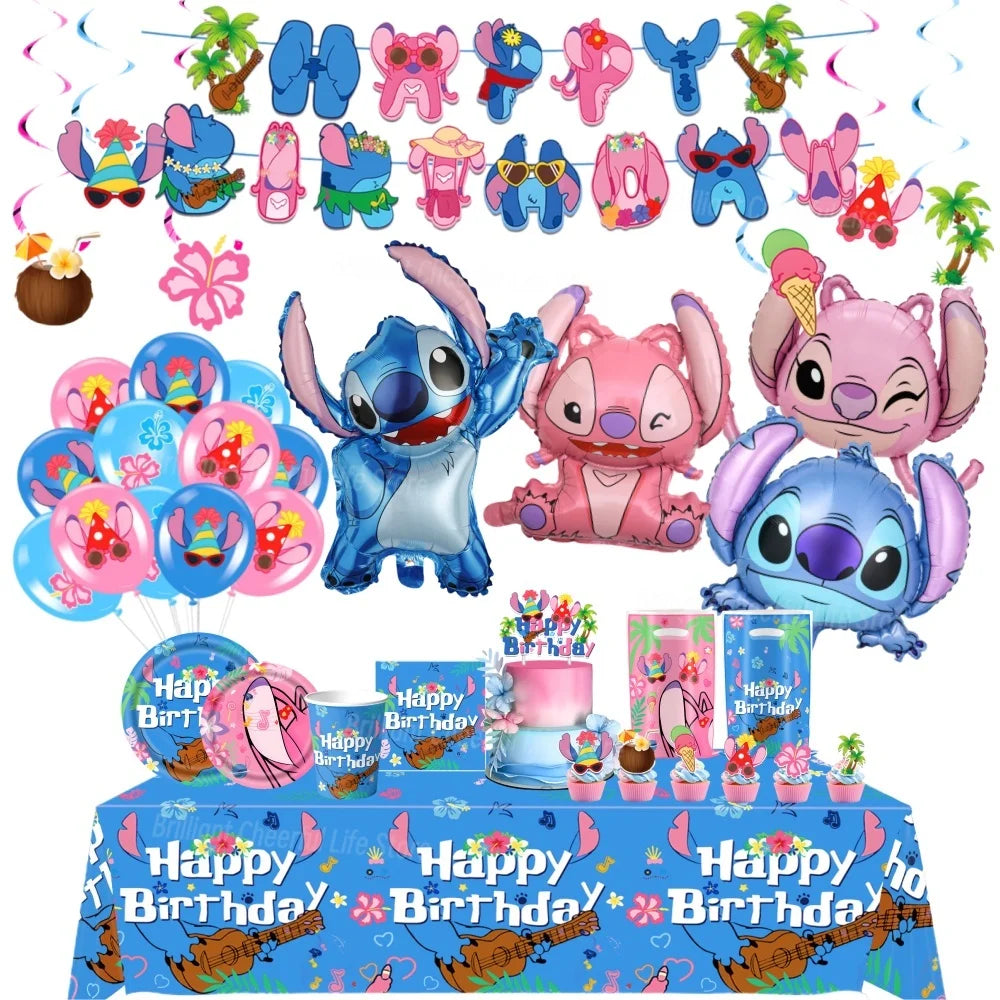 Stitch Birthday Decoration Lilo and Stitch Theme Tablecloth Paper Cup Plate Balloons Baby Shower Supplies Kids Favor