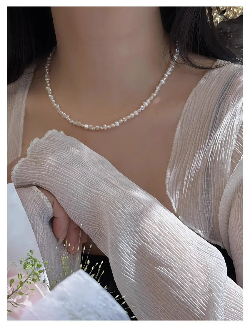 4-5mm Baroque Freshwater Pearl Necklaces with 5cm Extend Chain 925 Sterling Silver 38 45 50cm Necklaces Jewelry Gift 2026 New