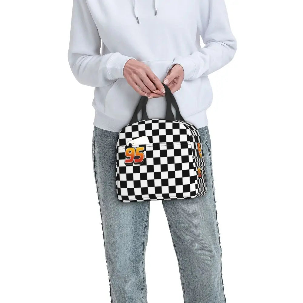Custom Car 95 Lightning Mcqueen Insulated Lunch Bag for Women Resuable Racing Car Thermal Cooler Bento Box Office Picnic Travel