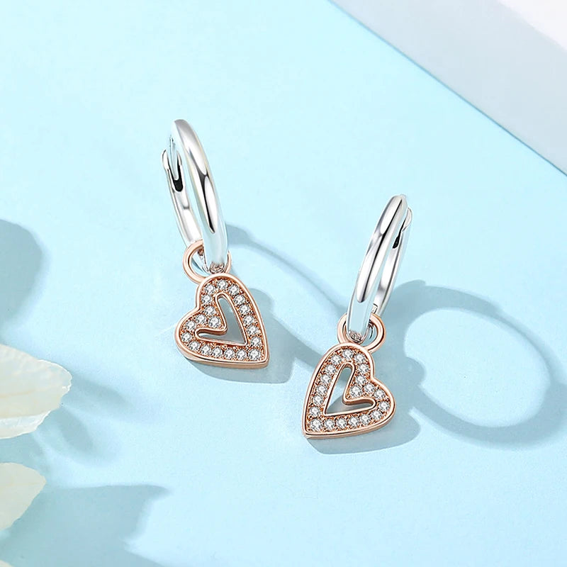 New 2025 Original 925 Sterling Silver Earrings For Women Piercing Hoop Love Heart Earings Rose Gold Wedding Gift Luxury Jewelry