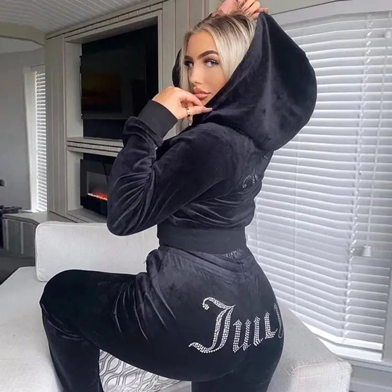 Faionable Ladies 2-Piece Set Long Pants Top Ensemble Women's Suit Autumn Collection Elastied Waist Comfortable Fit