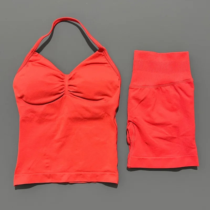 2 Pieces Sports Set Women Backless Tank Yoga Tops High Waist