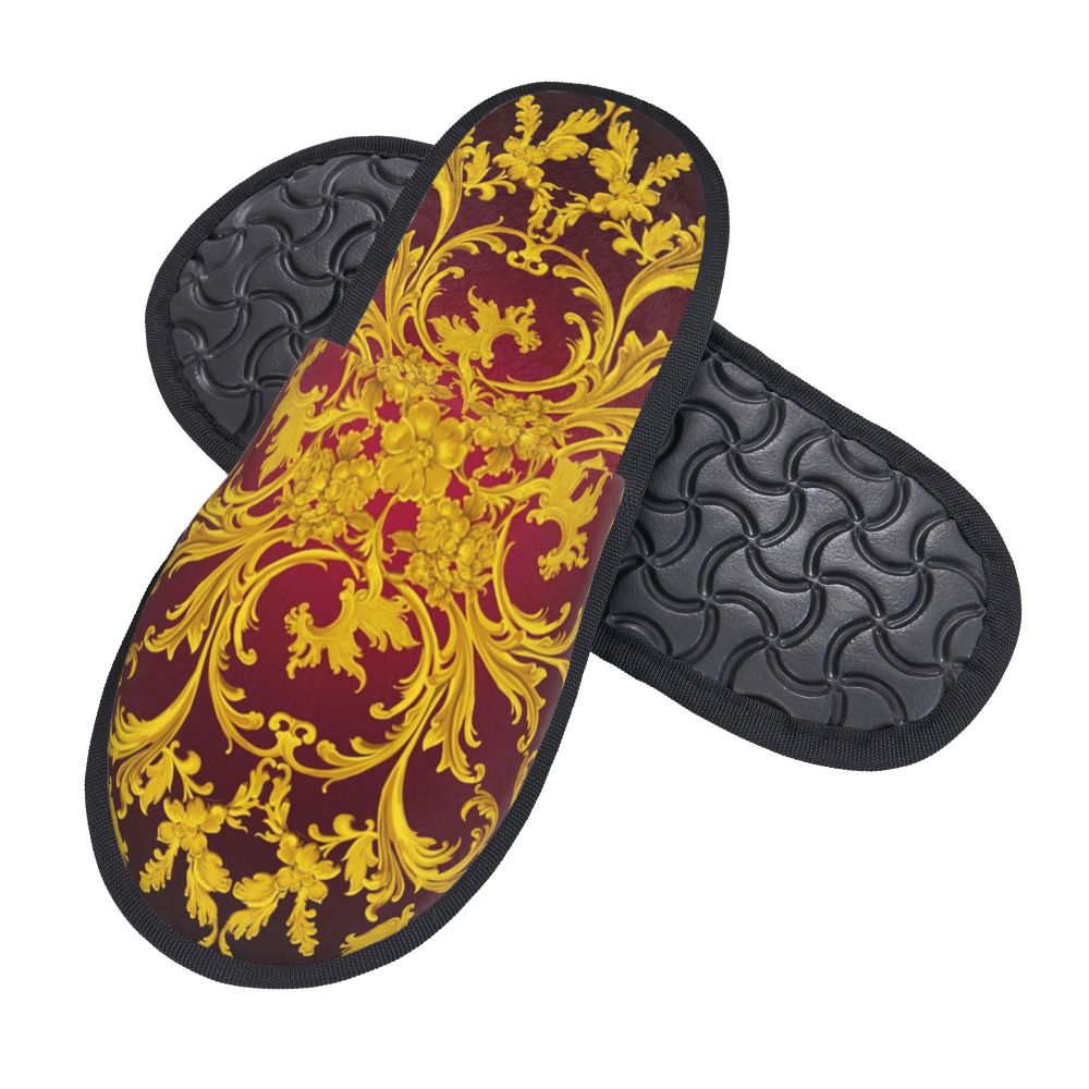 Custom Vintage Baroque Prints Greek Ornament Golden Meander Meandros Soft Scuff Memory Foam Slippers Women Hotel House Shoes