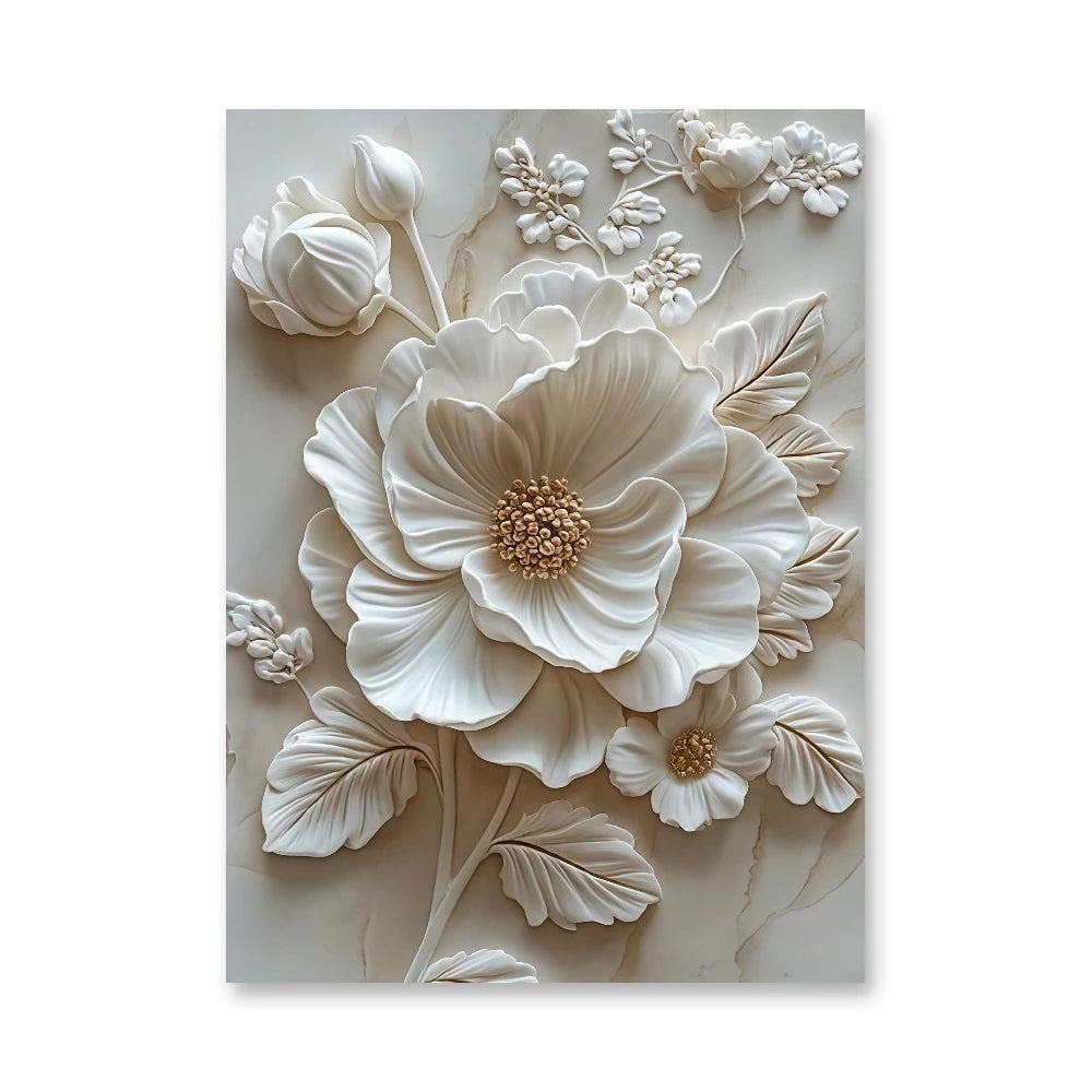 Abstract White Flower Oil Painting Printed on Canvas, Luxury Flower Posters and Prints Floral Wall Art Porch Living Room Decor