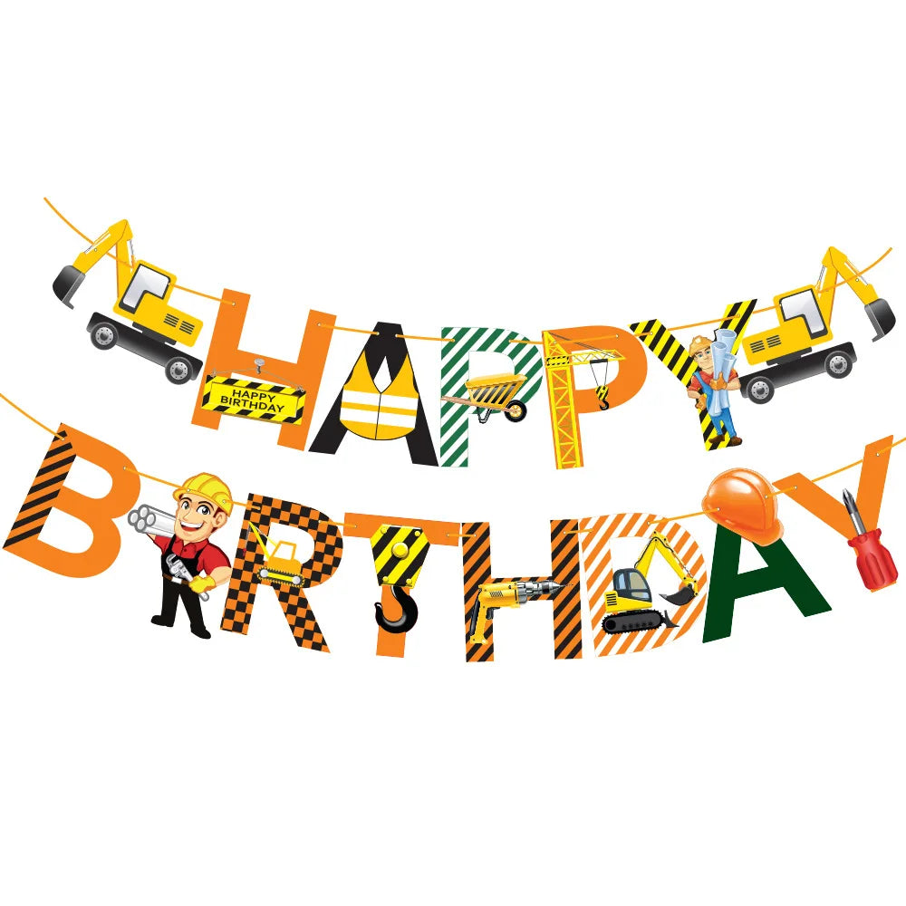 construction Party Banner Hanging swirls decor construction truck Excavator themed Banner boy construction Birthday decor Banner