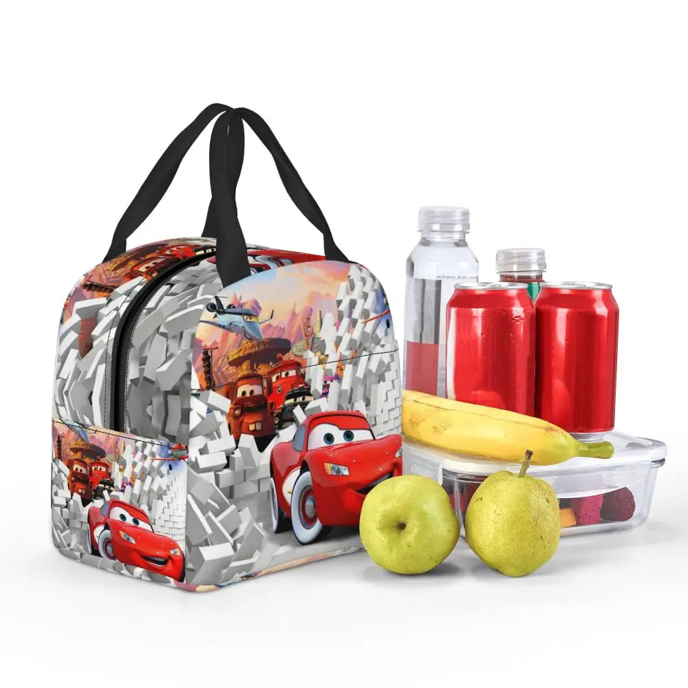Custom Car 95 Lightning Mcqueen Insulated Lunch Bag for Women Resuable Racing Car Thermal Cooler Bento Box Office Picnic Travel