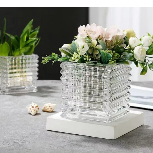 Clear Square Glass Vase Geometric Flower Pot Floral Arrangement Accessories Terrarium Home Decoration