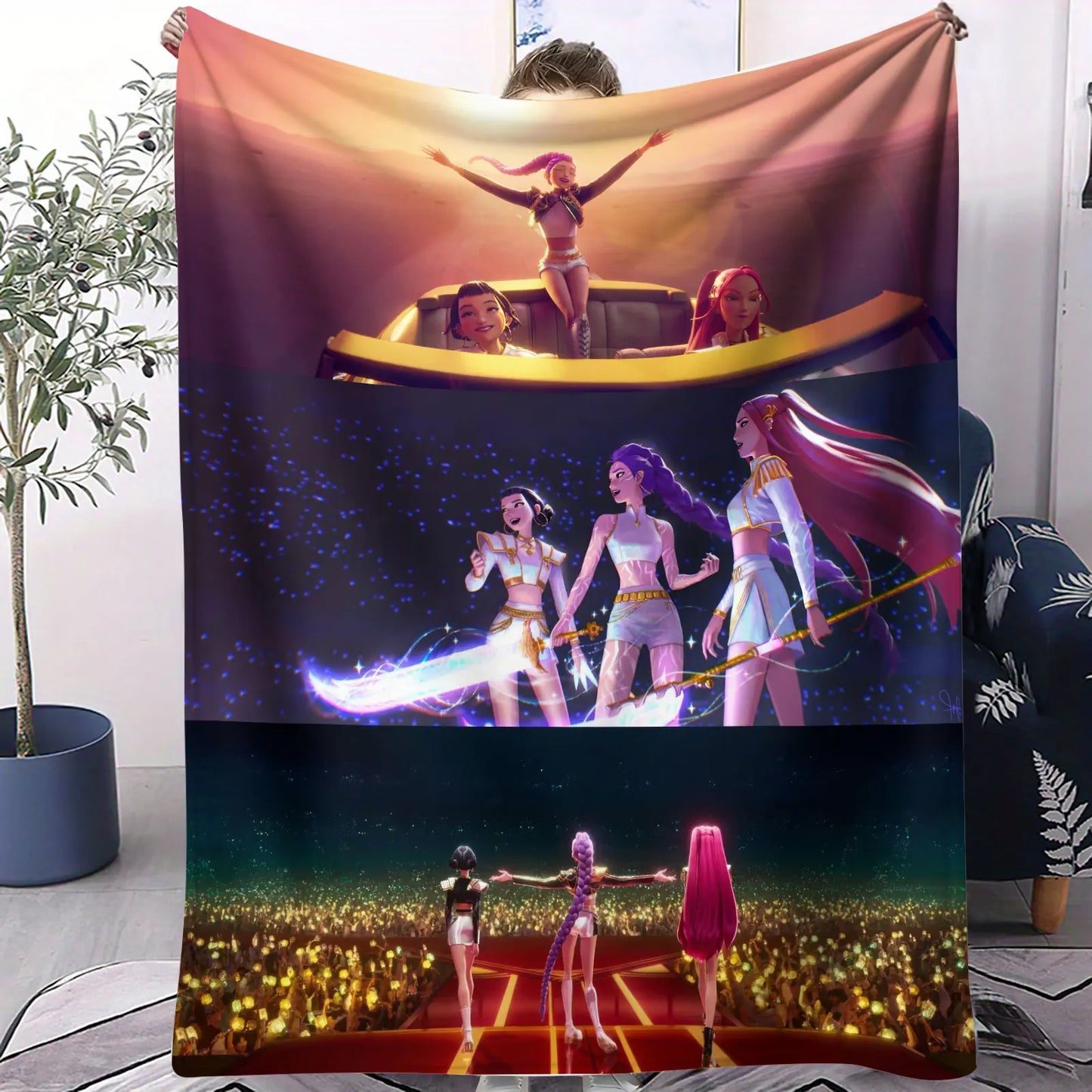 K Pop Demon Hunters Blanket Flannel Blanket Hot Anime Fan Gift Warm for Home Sofa Cover Camping Travel Multifunctional Blanket