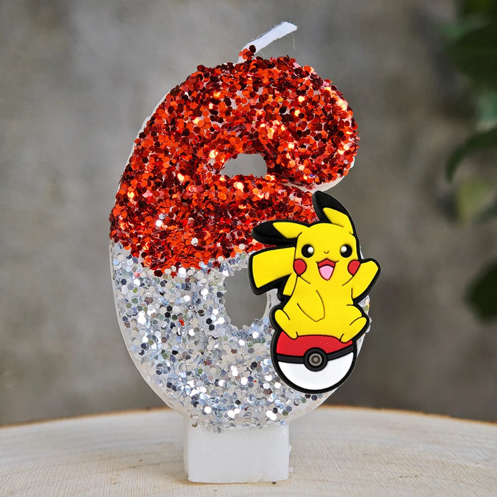 Pokemon Candle Number 0-9 Soccer Candle Pikachu Cake Decoration Boy Birthday Party for Kids Baby Shower Decor Gift