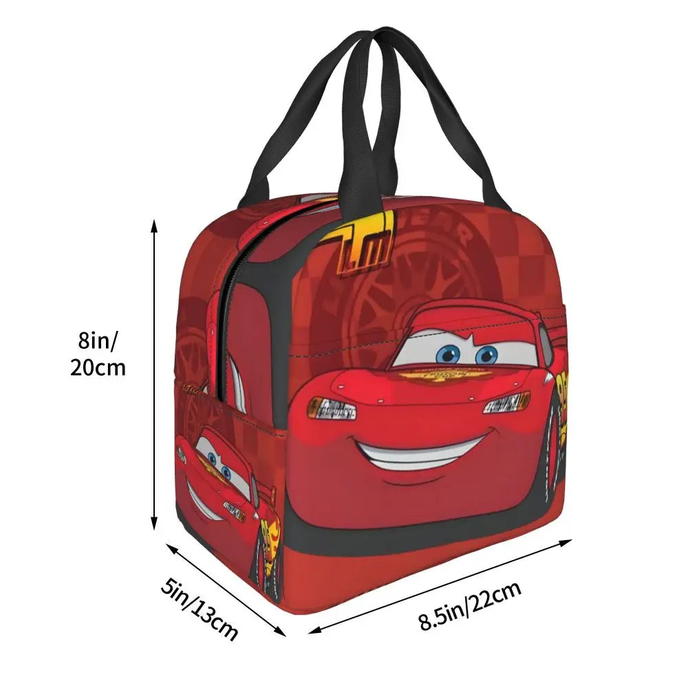 Custom Car 95 Lightning Mcqueen Insulated Lunch Bag for Women Resuable Racing Car Thermal Cooler Bento Box Office Picnic Travel