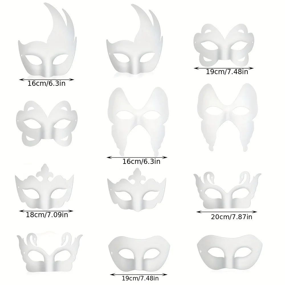 12/20/24 Pcs Halloween Mask DIY Paintable Blank Mask Paper Art Masks DIY Painting Masks For Masquerade Cosplay Party