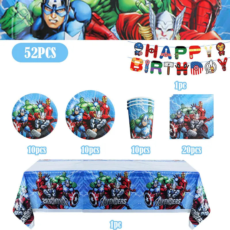 Happy Marvel Theme Avengers Birthday Decoration Set Cups Plates Tablecloth Masks Superhero Balloons Party Supplies Favors Gifts
