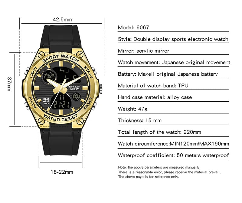 SANDA Girl Electronic Top Brand G Style LED Digital Watch Women Sport Chronograph Lady Quartz Wristwatch 50m Waterproof Female